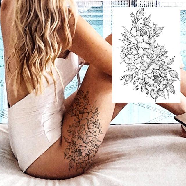 Realistic Big Flower Temporary Waterproof Sticker Tattoos For Body Painting Arm Legs Fake Black Rose Tattoos For Womens - TaTTTy