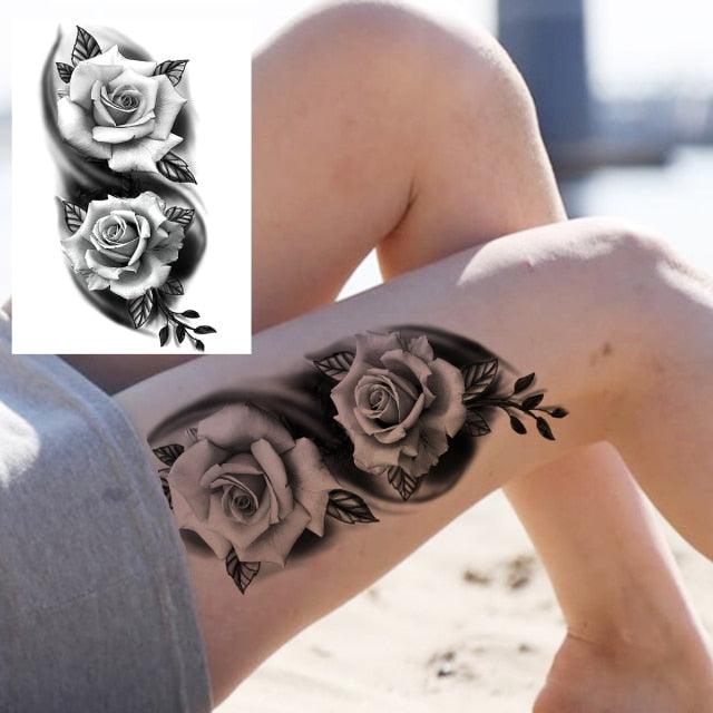 Realistic Big Flower Temporary Waterproof Sticker Tattoos For Body Painting Arm Legs Fake Black Rose Tattoos For Womens - TaTTTy