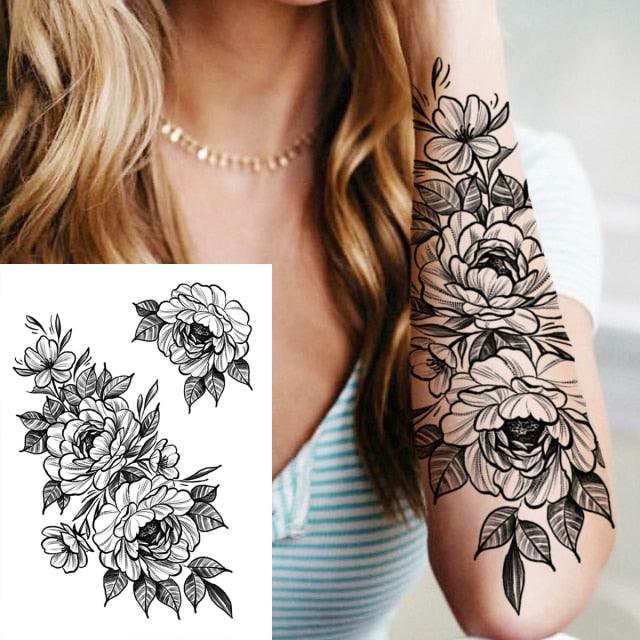 Realistic Big Flower Temporary Waterproof Sticker Tattoos For Body Painting Arm Legs Fake Black Rose Tattoos For Womens - TaTTTy