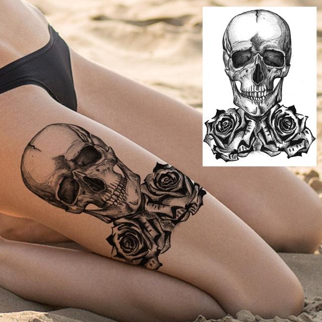 Realistic Big Flower Temporary Waterproof Sticker Tattoos For Body Painting Arm Legs Fake Black Rose Tattoos For Womens - TaTTTy