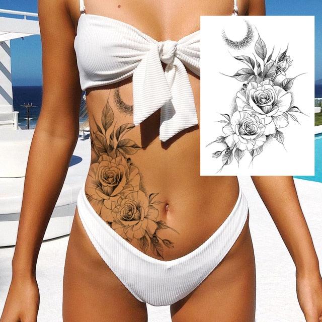 Realistic Big Flower Temporary Waterproof Sticker Tattoos For Body Painting Arm Legs Fake Black Rose Tattoos For Womens - TaTTTy