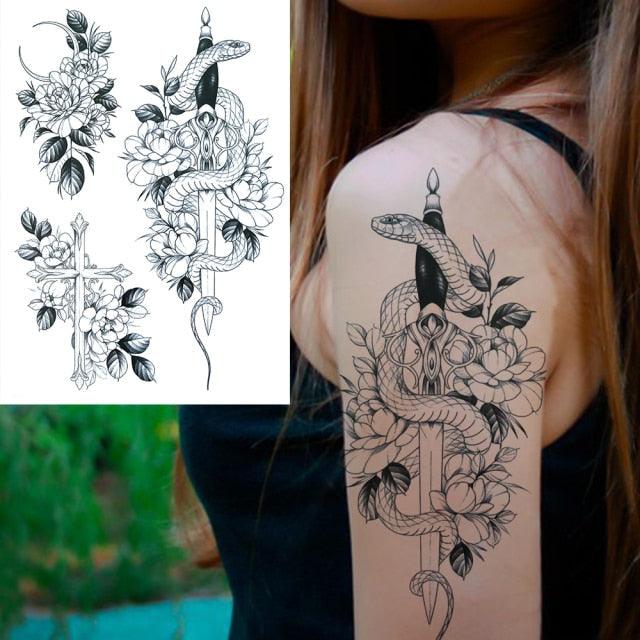 Realistic Big Flower Temporary Waterproof Sticker Tattoos For Body Painting Arm Legs Fake Black Rose Tattoos For Womens - TaTTTy