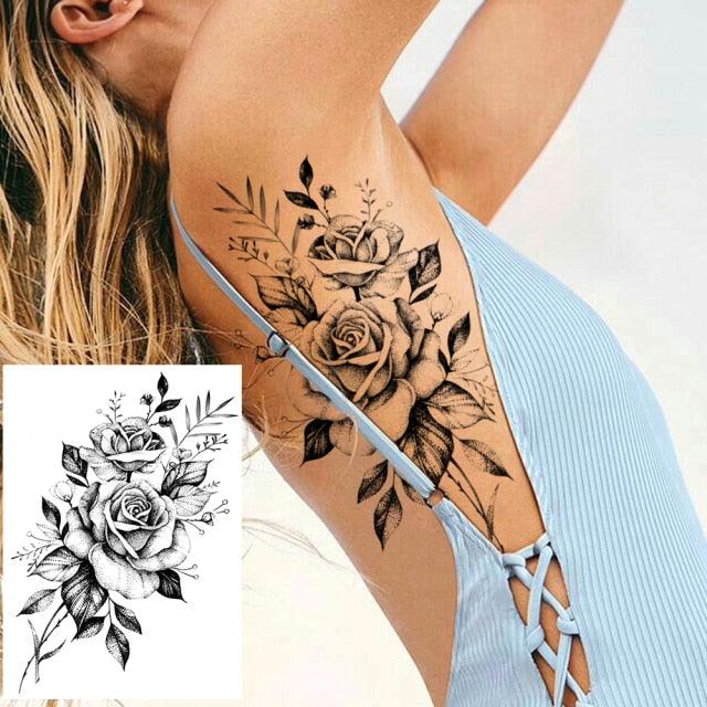 Realistic Tattoos Temporary Womens Flower Sticker Tattoos Waterproof Women Body Art Fake Legs Tattoo Stickers - TaTTTy