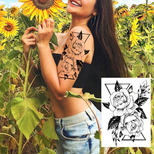 Realistic Tattoos Temporary Womens Flower Sticker Tattoos Waterproof Women Body Art Fake Legs Tattoo Stickers - TaTTTy