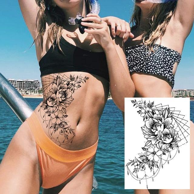 Realistic Tattoos Temporary Womens Flower Sticker Tattoos Waterproof Women Body Art Fake Legs Tattoo Stickers - TaTTTy