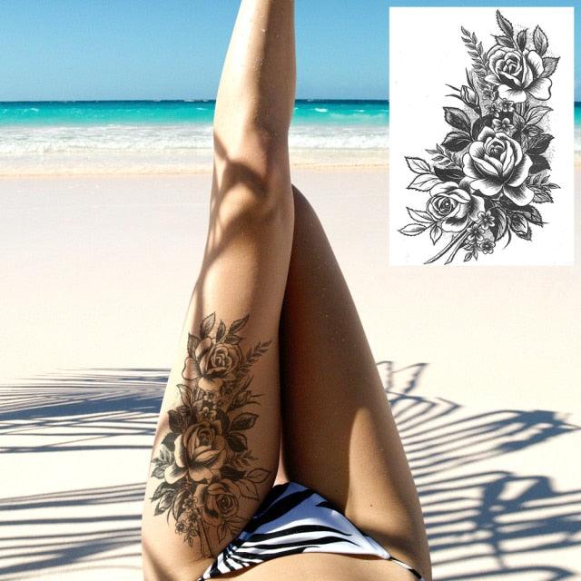 Realistic Tattoos Temporary Womens Flower Sticker Tattoos Waterproof Women Body Art Fake Legs Tattoo Stickers - TaTTTy