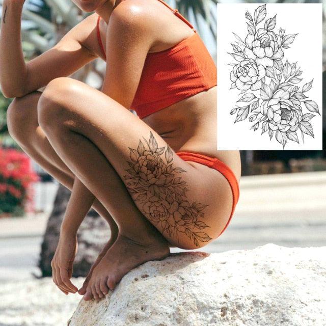 Realistic Tattoos Temporary Womens Flower Sticker Tattoos Waterproof Women Body Art Fake Legs Tattoo Stickers - TaTTTy