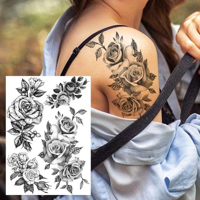 Realistic Tattoos Temporary Womens Flower Sticker Tattoos Waterproof Women Body Art Fake Legs Tattoo Stickers - TaTTTy