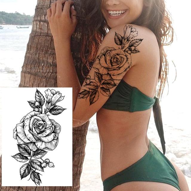 Realistic Tattoos Temporary Womens Flower Sticker Tattoos Waterproof Women Body Art Fake Legs Tattoo Stickers - TaTTTy
