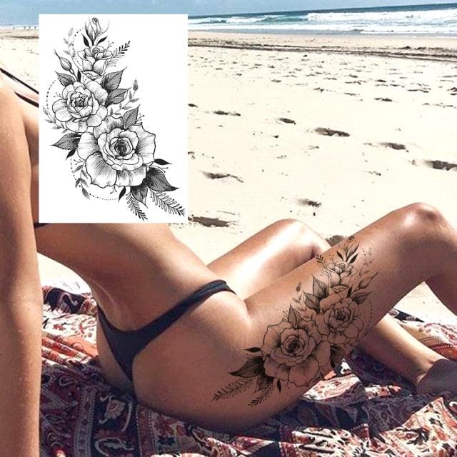 Realistic Tattoos Temporary Womens Flower Sticker Tattoos Waterproof Women Body Art Fake Legs Tattoo Stickers - TaTTTy