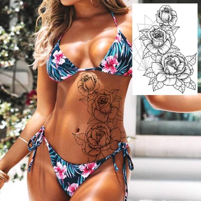 Realistic Tattoos Temporary Womens Flower Sticker Tattoos Waterproof Women Body Art Fake Legs Tattoo Stickers - TaTTTy