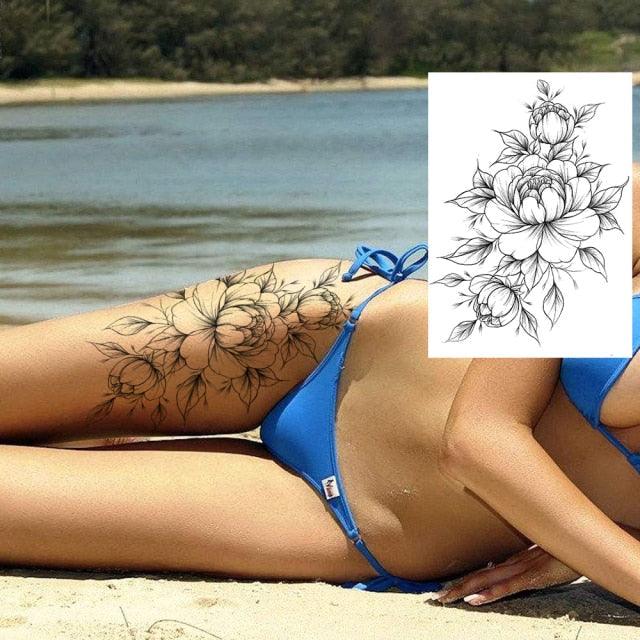 Realistic Tattoos Temporary Womens Flower Sticker Tattoos Waterproof Women Body Art Fake Legs Tattoo Stickers - TaTTTy
