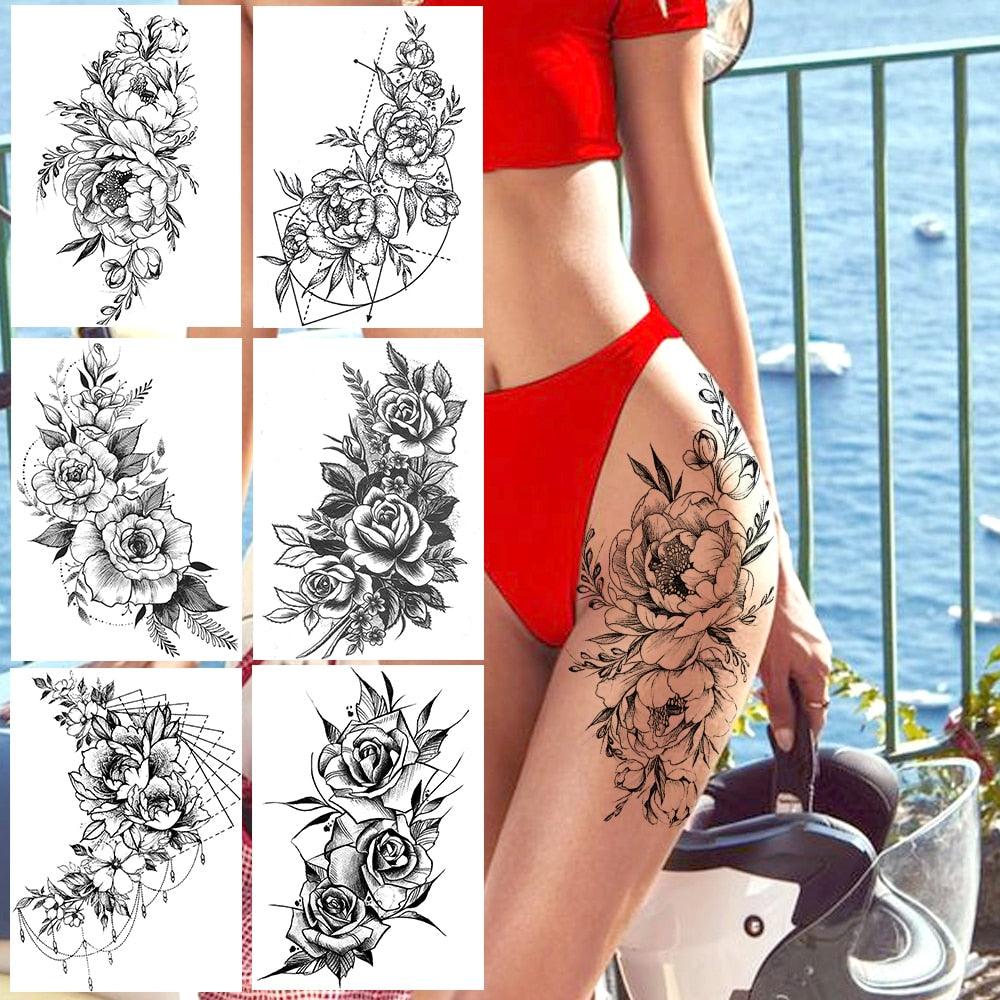 Realistic Tattoos Temporary Womens Flower Sticker Tattoos Waterproof Women Body Art Fake Legs Tattoo Stickers - TaTTTy