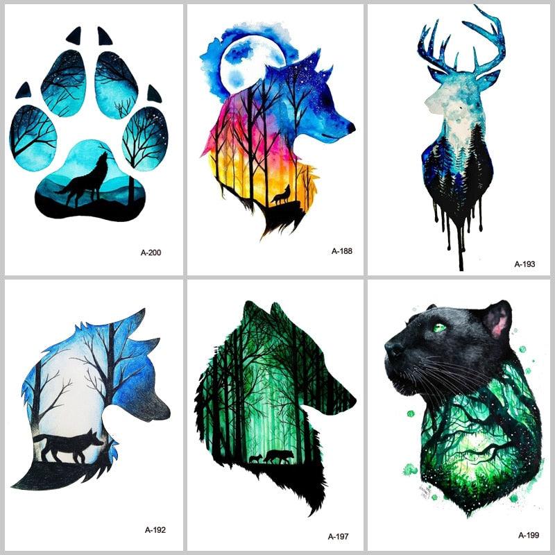 Temporary Animal Head Wolf Design Waterproof Body Sticker Fashion Tattoo For Womens Mens - TaTTTy
