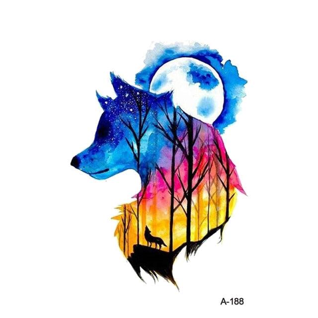 Temporary Animal Head Wolf Design Waterproof Body Sticker Fashion Tattoo For Womens Mens - TaTTTy