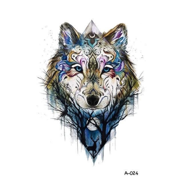 Temporary Animal Head Wolf Design Waterproof Body Sticker Fashion Tattoo For Womens Mens - TaTTTy