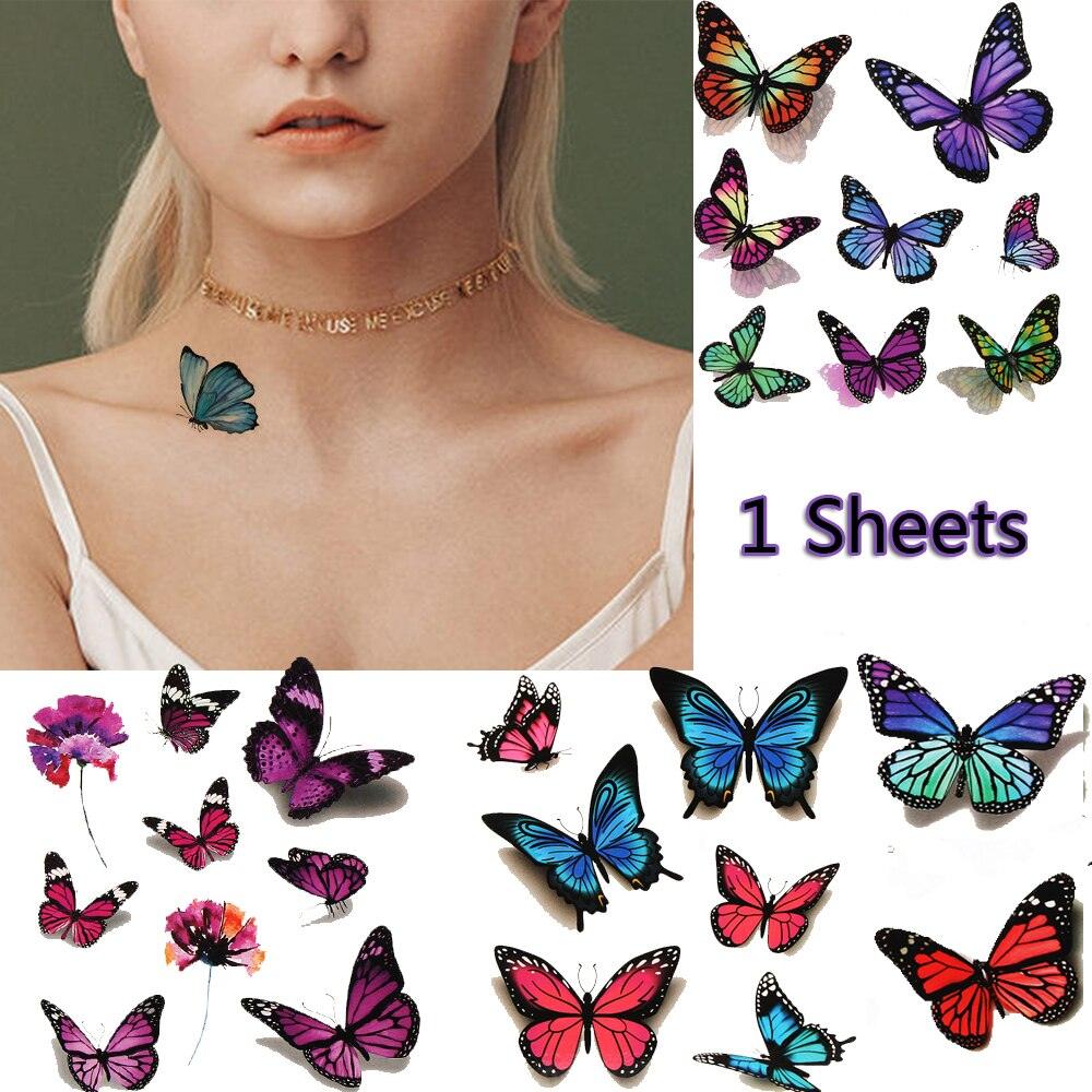 Waterproof Colorful Butterfly Temporary 3D Stickers Body Tattoos Various Styles For Womens - TaTTTy