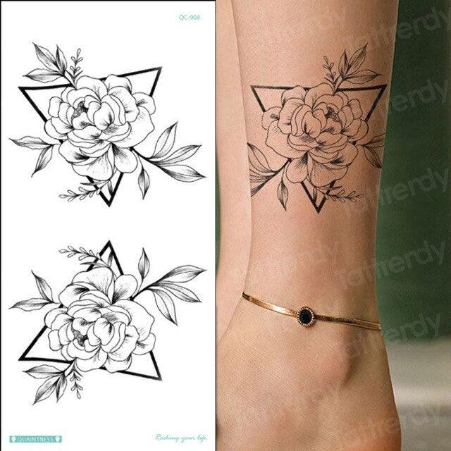 Waterproof Red Flowers Tattoo Multi-Colored Temporary Sticker Flower Lotus Tattoo Elegant Big Design For Womens - TaTTTy