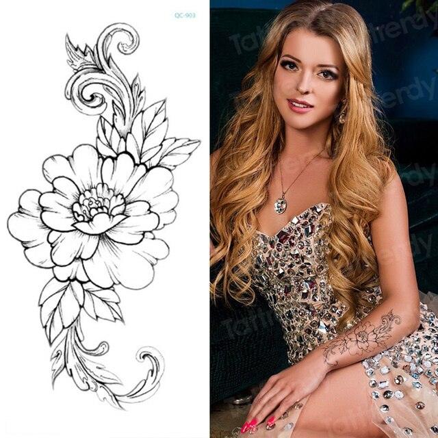 Waterproof Red Flowers Tattoo Multi-Colored Temporary Sticker Flower Lotus Tattoo Elegant Big Design For Womens - TaTTTy