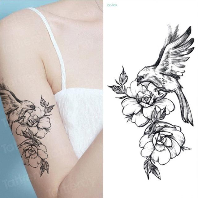 Waterproof Red Flowers Tattoo Multi-Colored Temporary Sticker Flower Lotus Tattoo Elegant Big Design For Womens - TaTTTy