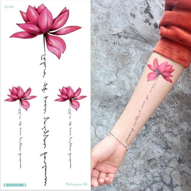 Waterproof Red Flowers Tattoo Multi-Colored Temporary Sticker Flower Lotus Tattoo Elegant Big Design For Womens - TaTTTy
