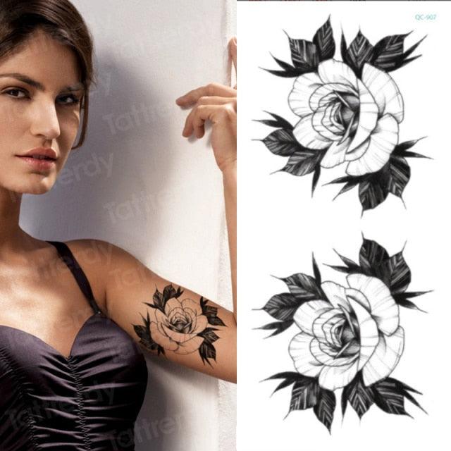 Waterproof Red Flowers Tattoo Multi-Colored Temporary Sticker Flower Lotus Tattoo Elegant Big Design For Womens - TaTTTy