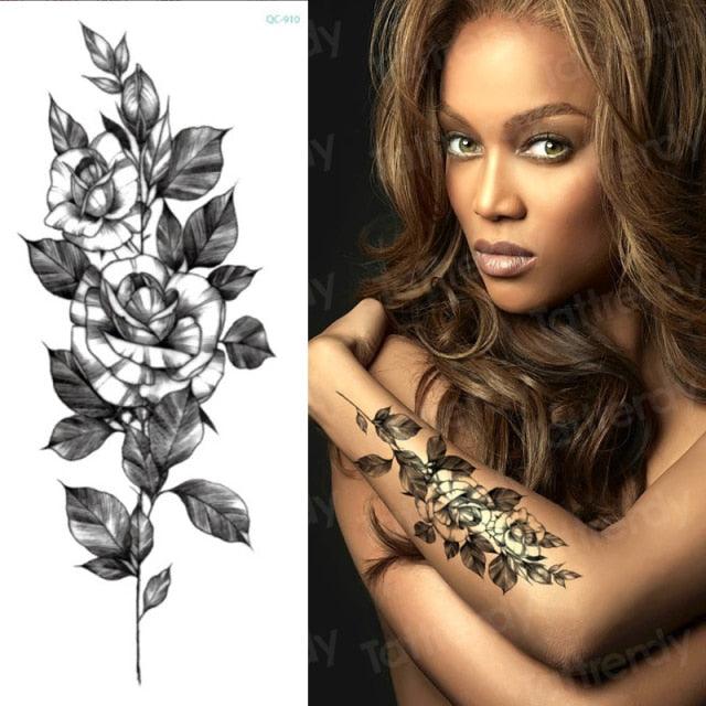 Waterproof Red Flowers Tattoo Multi-Colored Temporary Sticker Flower Lotus Tattoo Elegant Big Design For Womens - TaTTTy
