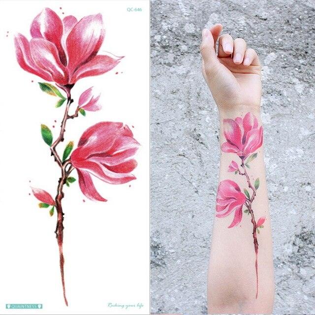 Waterproof Red Flowers Tattoo Multi-Colored Temporary Sticker Flower Lotus Tattoo Elegant Big Design For Womens - TaTTTy