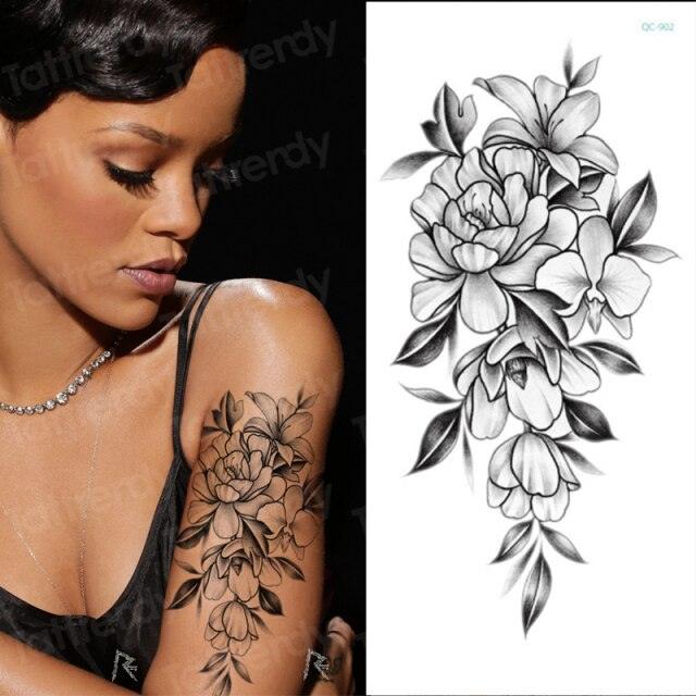 Waterproof Red Flowers Tattoo Multi-Colored Temporary Sticker Flower Lotus Tattoo Elegant Big Design For Womens - TaTTTy