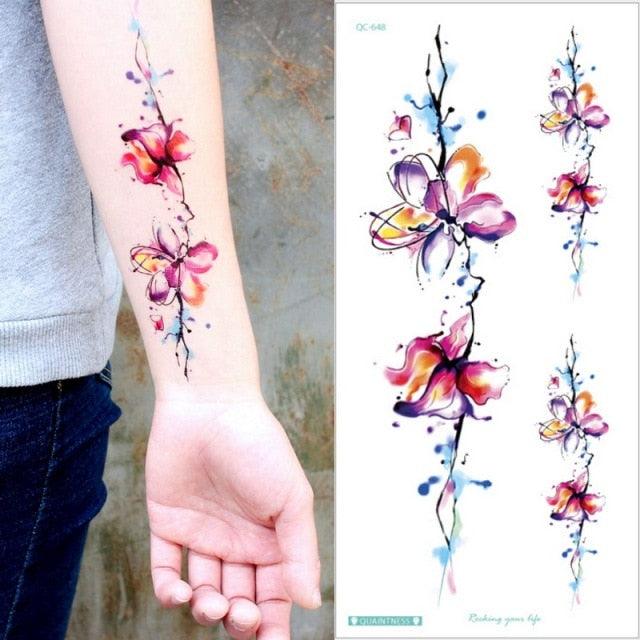 Waterproof Red Flowers Tattoo Multi-Colored Temporary Sticker Flower Lotus Tattoo Elegant Big Design For Womens - TaTTTy