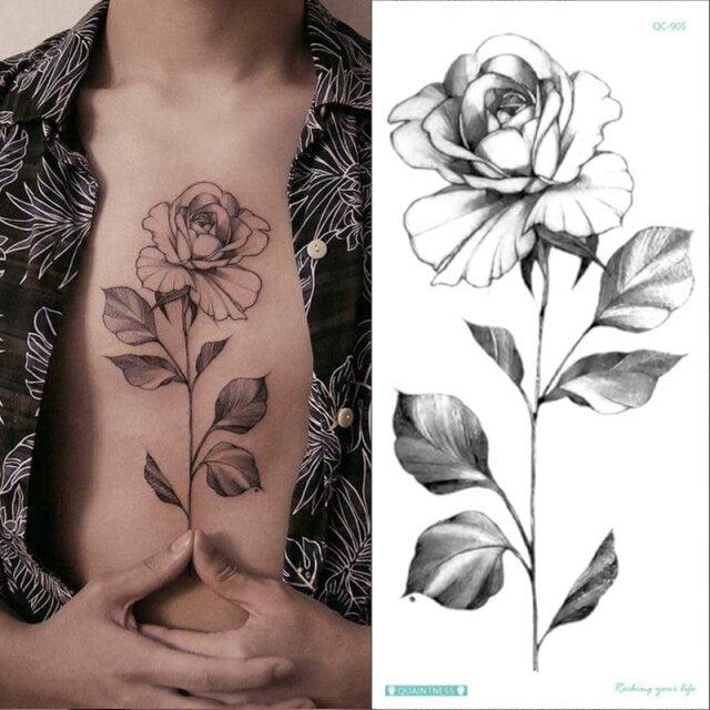 Waterproof Red Flowers Tattoo Multi-Colored Temporary Sticker Flower Lotus Tattoo Elegant Big Design For Womens - TaTTTy