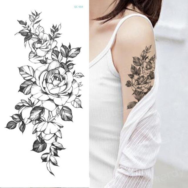 Waterproof Red Flowers Tattoo Multi-Colored Temporary Sticker Flower Lotus Tattoo Elegant Big Design For Womens - TaTTTy