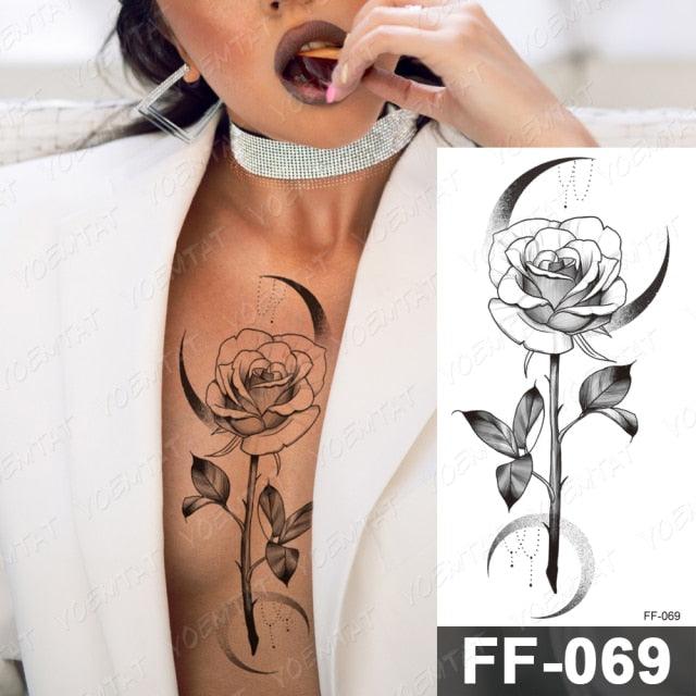 Waterproof Temporary Black Tattoo Sticker Peony Flower Snake Sketch Luxury Big Tattoo For Womens - TaTTTy