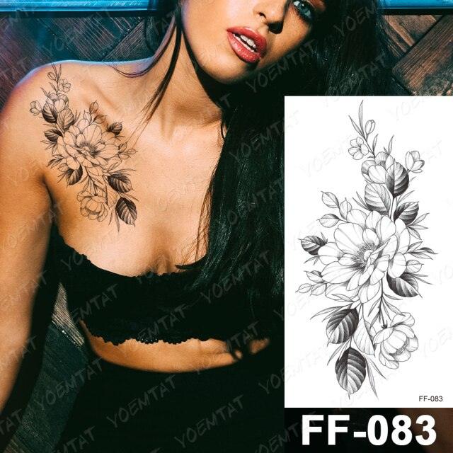 Waterproof Temporary Black Tattoo Sticker Peony Flower Snake Sketch Luxury Big Tattoo For Womens - TaTTTy
