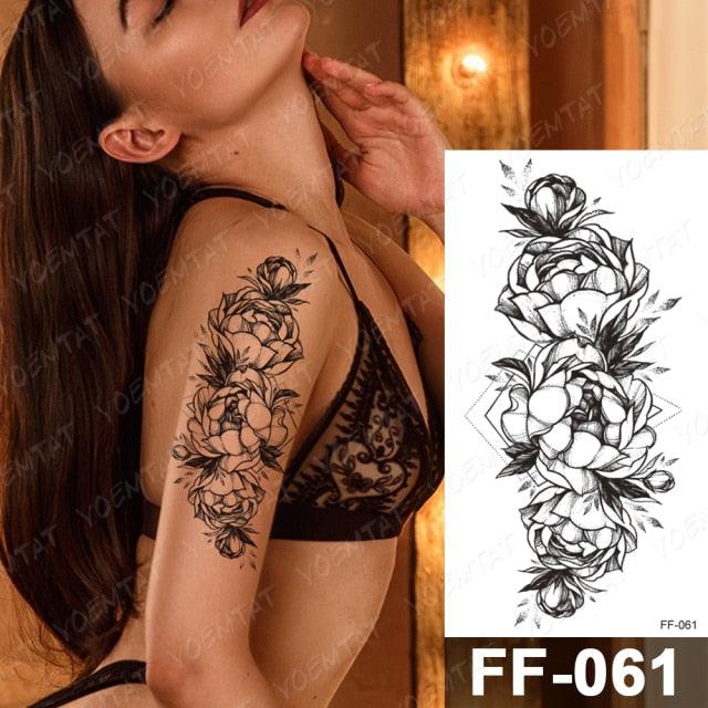 Waterproof Temporary Black Tattoo Sticker Peony Flower Snake Sketch Luxury Big Tattoo For Womens - TaTTTy