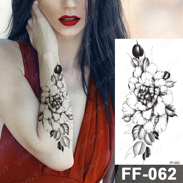 Waterproof Temporary Black Tattoo Sticker Peony Flower Snake Sketch Luxury Big Tattoo For Womens - TaTTTy