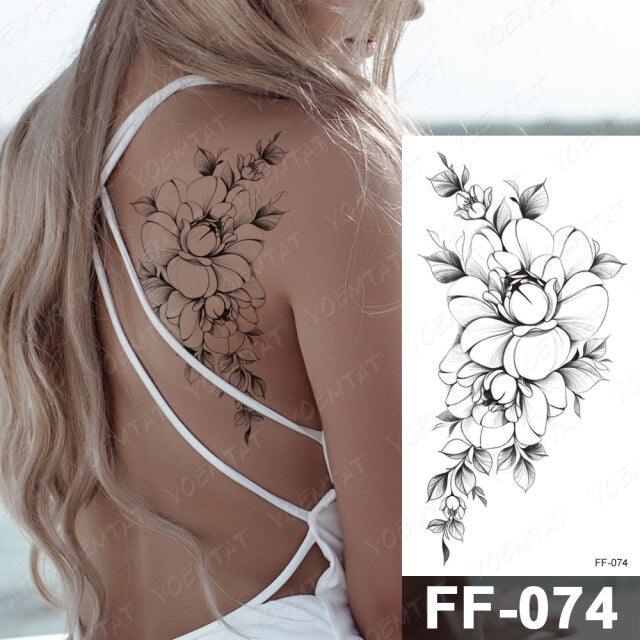 Waterproof Temporary Black Tattoo Sticker Peony Flower Snake Sketch Luxury Big Tattoo For Womens - TaTTTy