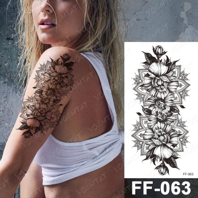 Waterproof Temporary Black Tattoo Sticker Peony Flower Snake Sketch Luxury Big Tattoo For Womens - TaTTTy