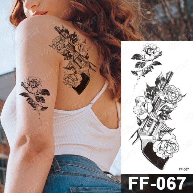 Waterproof Temporary Black Tattoo Sticker Peony Flower Snake Sketch Luxury Big Tattoo For Womens - TaTTTy