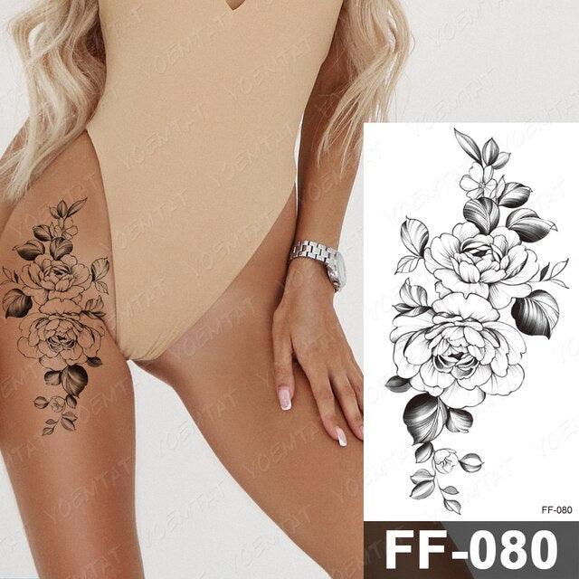 Waterproof Temporary Black Tattoo Sticker Peony Flower Snake Sketch Luxury Big Tattoo For Womens - TaTTTy