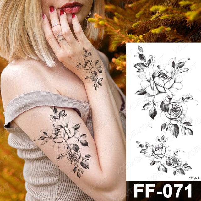 Waterproof Temporary Black Tattoo Sticker Peony Flower Snake Sketch Luxury Big Tattoo For Womens - TaTTTy