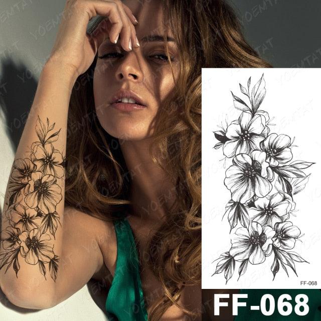 Waterproof Temporary Black Tattoo Sticker Peony Flower Snake Sketch Luxury Big Tattoo For Womens - TaTTTy