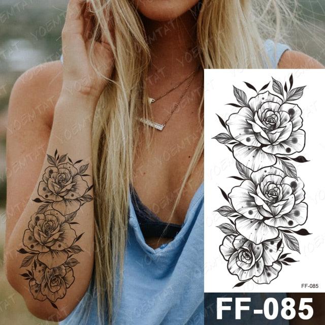 Waterproof Temporary Black Tattoo Sticker Peony Flower Snake Sketch Luxury Big Tattoo For Womens - TaTTTy