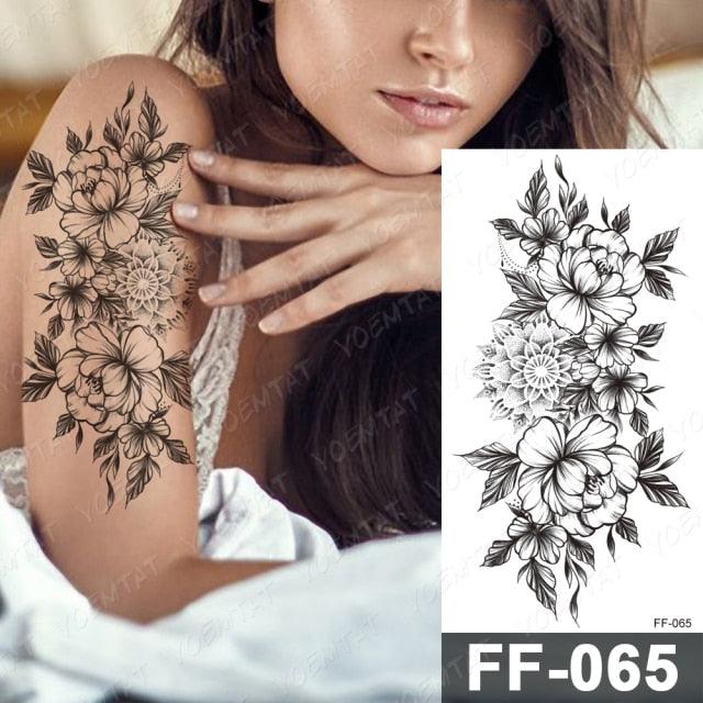 Waterproof Temporary Black Tattoo Sticker Peony Flower Snake Sketch Luxury Big Tattoo For Womens - TaTTTy