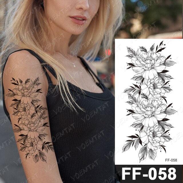 Waterproof Temporary Black Tattoo Sticker Peony Flower Snake Sketch Luxury Big Tattoo For Womens - TaTTTy