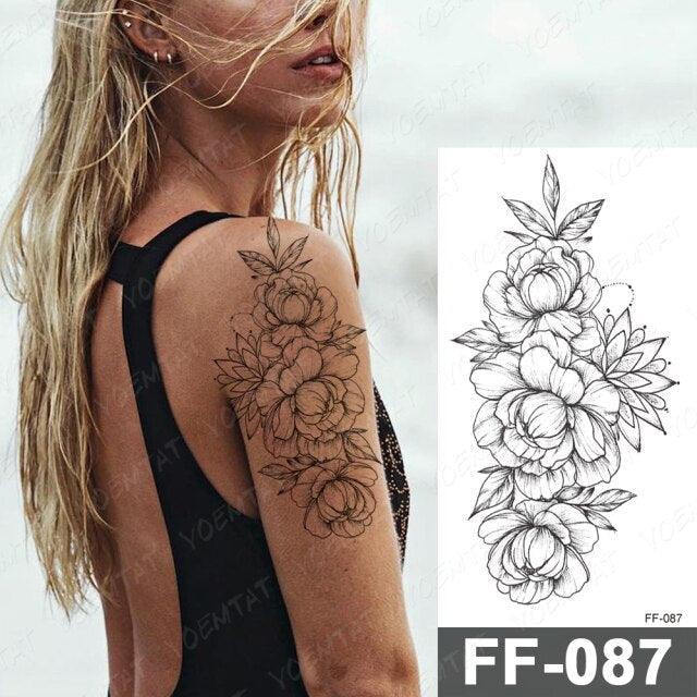 Waterproof Temporary Black Tattoo Sticker Peony Flower Snake Sketch Luxury Big Tattoo For Womens - TaTTTy