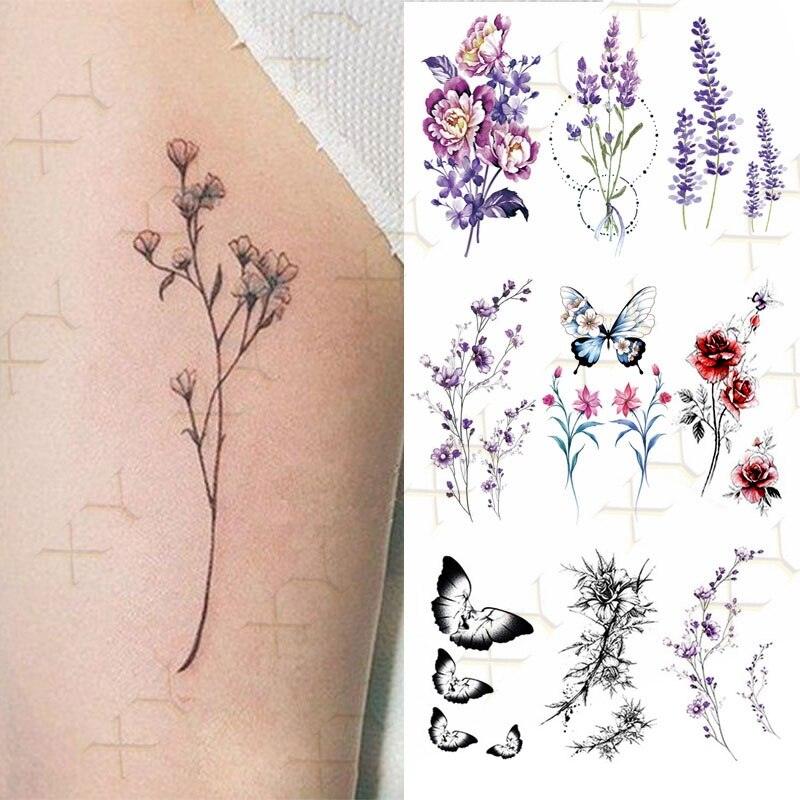 Waterproof Temporary Tattoo Lavender Stickers Butterfly Flower Luxury Small Tattoo For Body Arm - TaTTTy