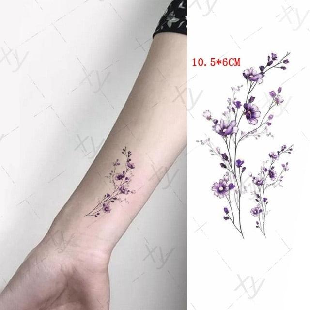 Waterproof Temporary Tattoo Lavender Stickers Butterfly Flower Luxury Small Tattoo For Body Arm - TaTTTy