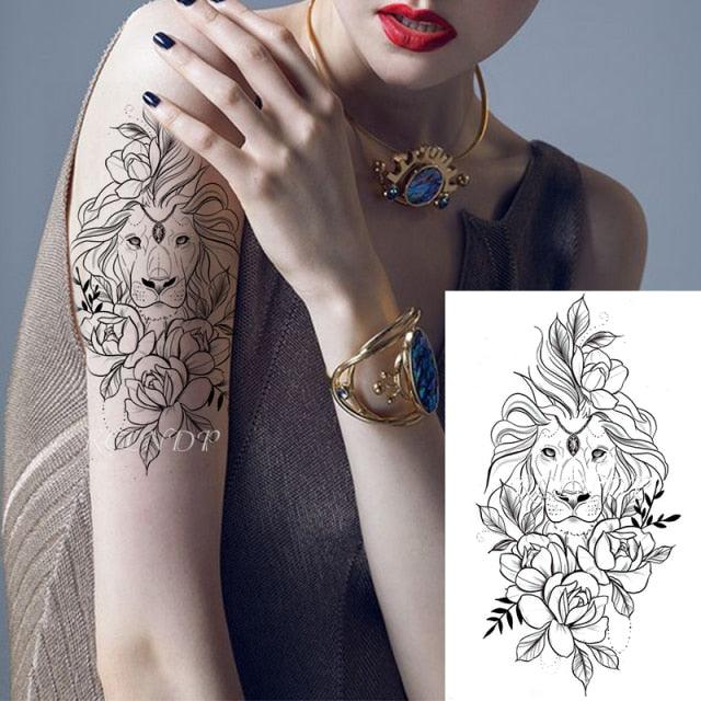 Waterproof Womens Temporary Sticker Tattoo Flower Rose Realistic Sketches For Arm Hand - TaTTTy