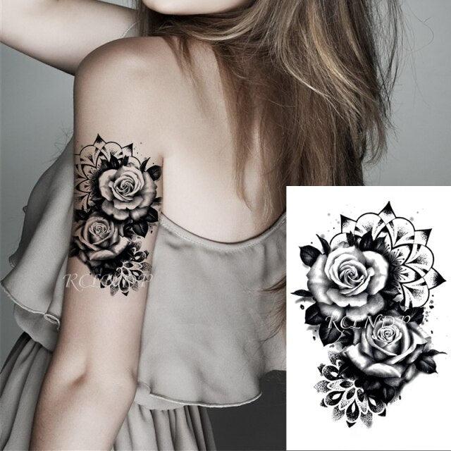 Waterproof Womens Temporary Sticker Tattoo Flower Rose Realistic Sketches For Arm Hand - TaTTTy